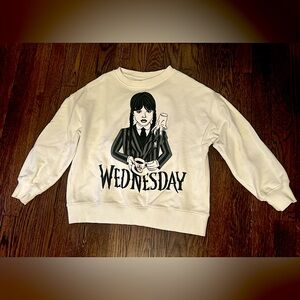 Wednesday Addams sweater sweatshirt top crewneck Zara girls 9-10 white & Black